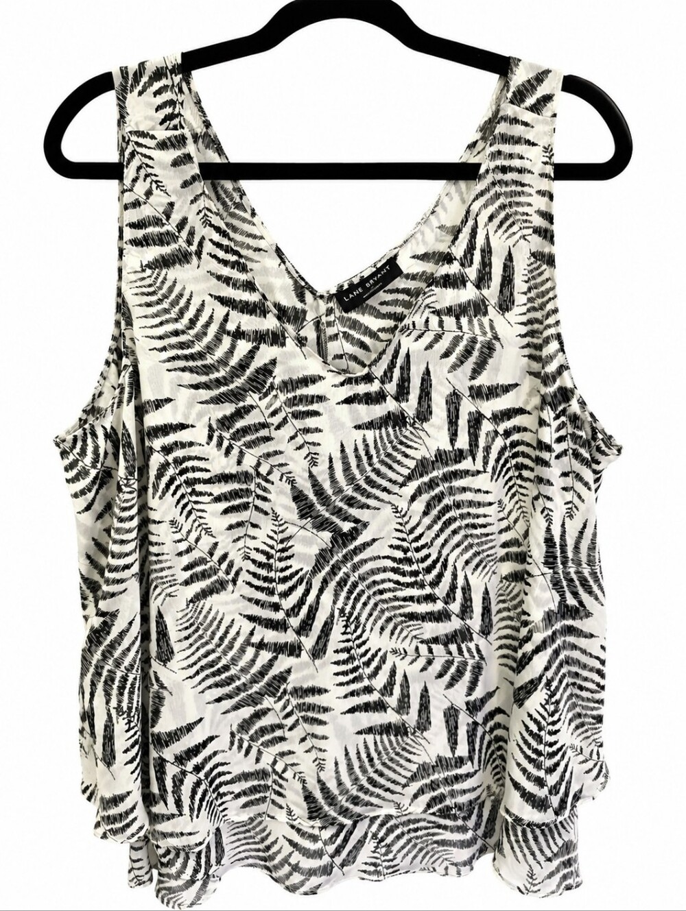Lane Bryant Black and White Fern Print Layered Tank Top